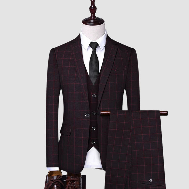 MV Italian Slim Fit Three-Piece Plaid Suit