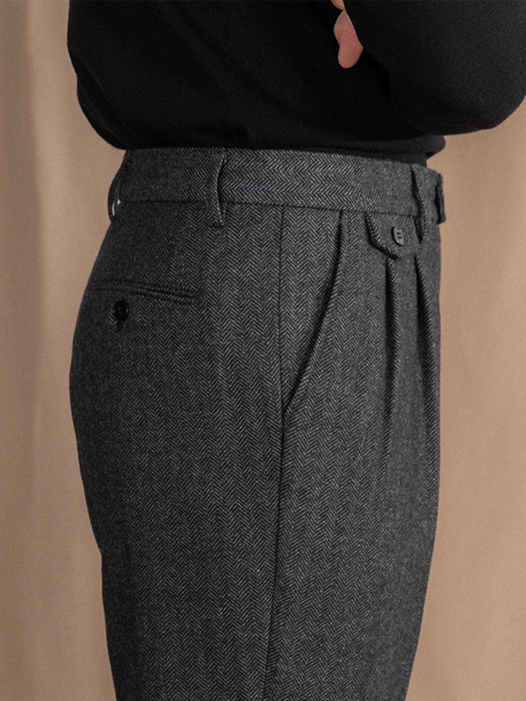MV Retro British Herringbone Wool Trousers