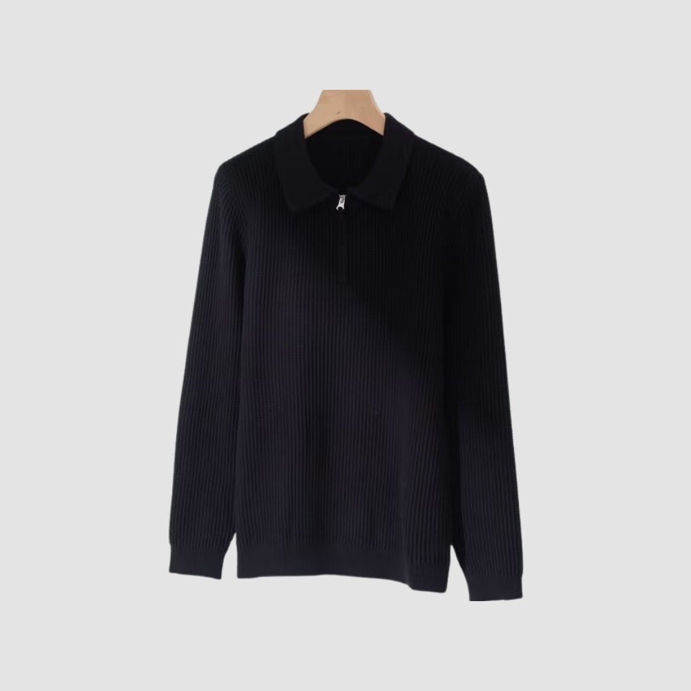 MV Solid Color Lapel Knitted Pullover Sweater