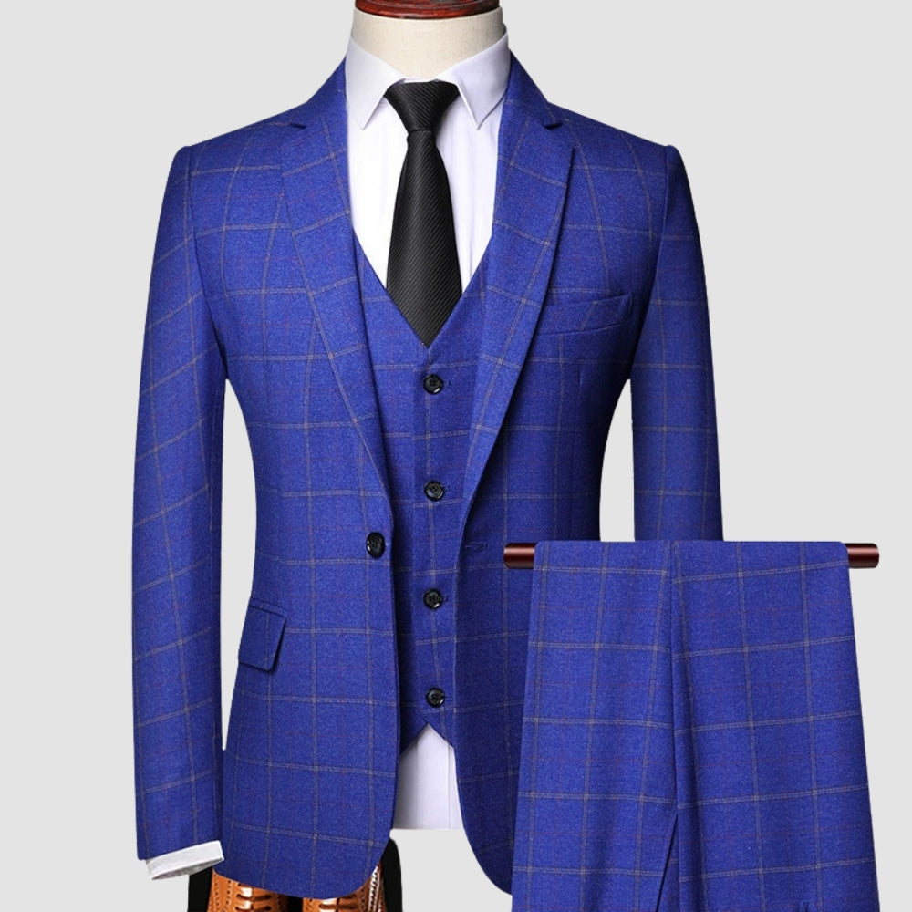 MV Classic Three-Piece Plaid Suit