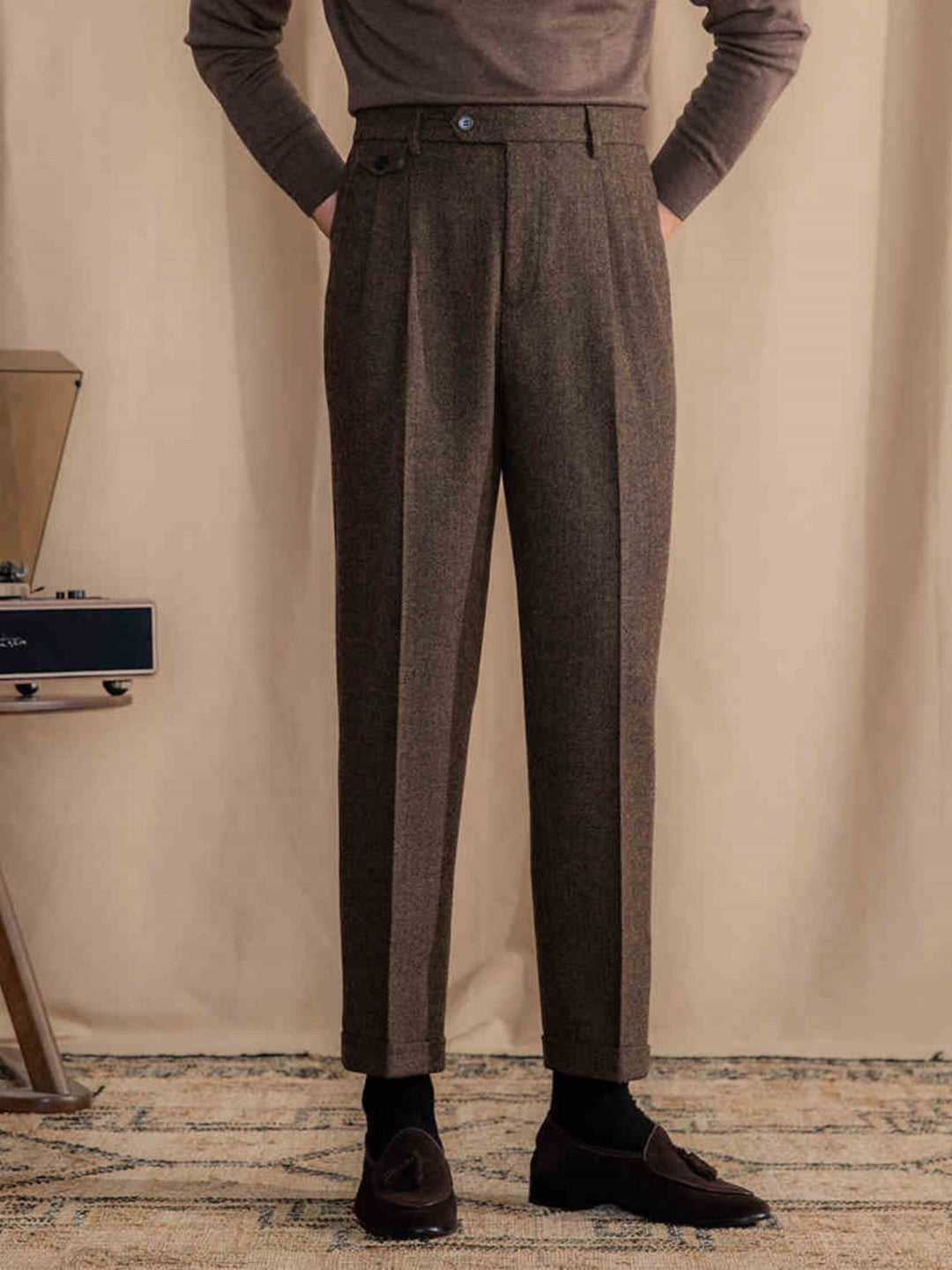 MV Retro British Herringbone Wool Trousers