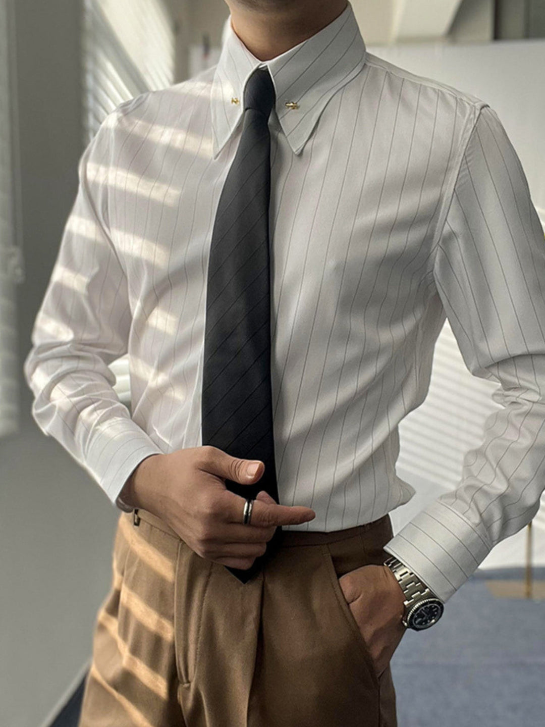 MV Anti-Wrinkle Striped Empire Collar Shirt