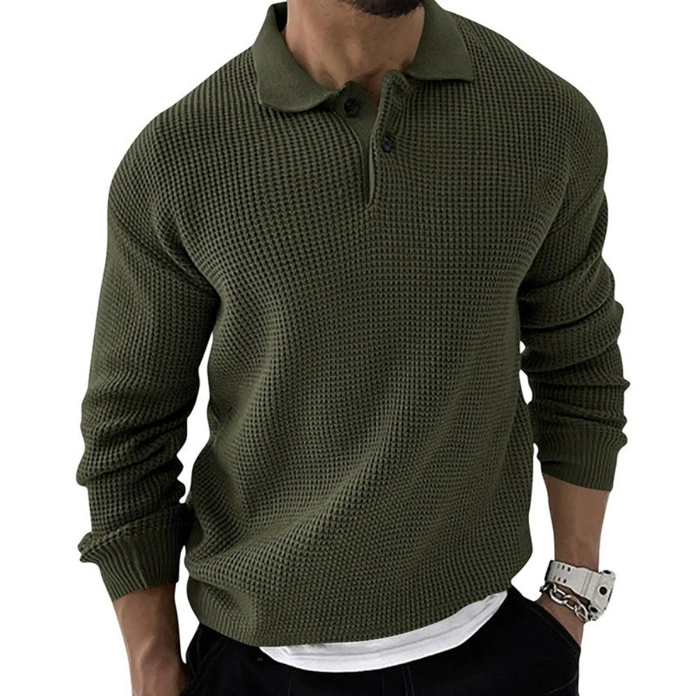 MV Slim-Fit Lapel Long-Sleeve Polo Knitted Sweater