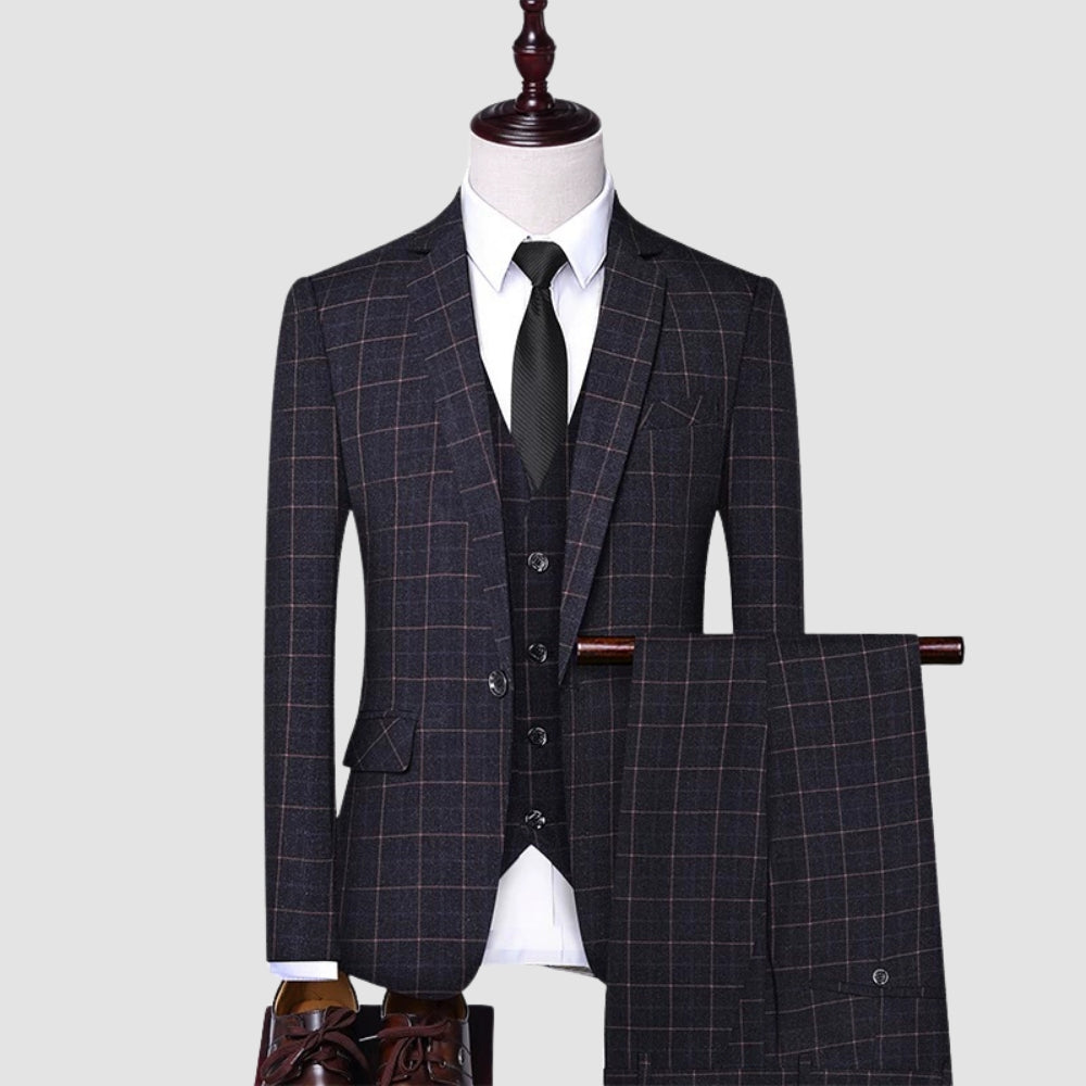 MV Italian Slim Fit Three-Piece Plaid Suit