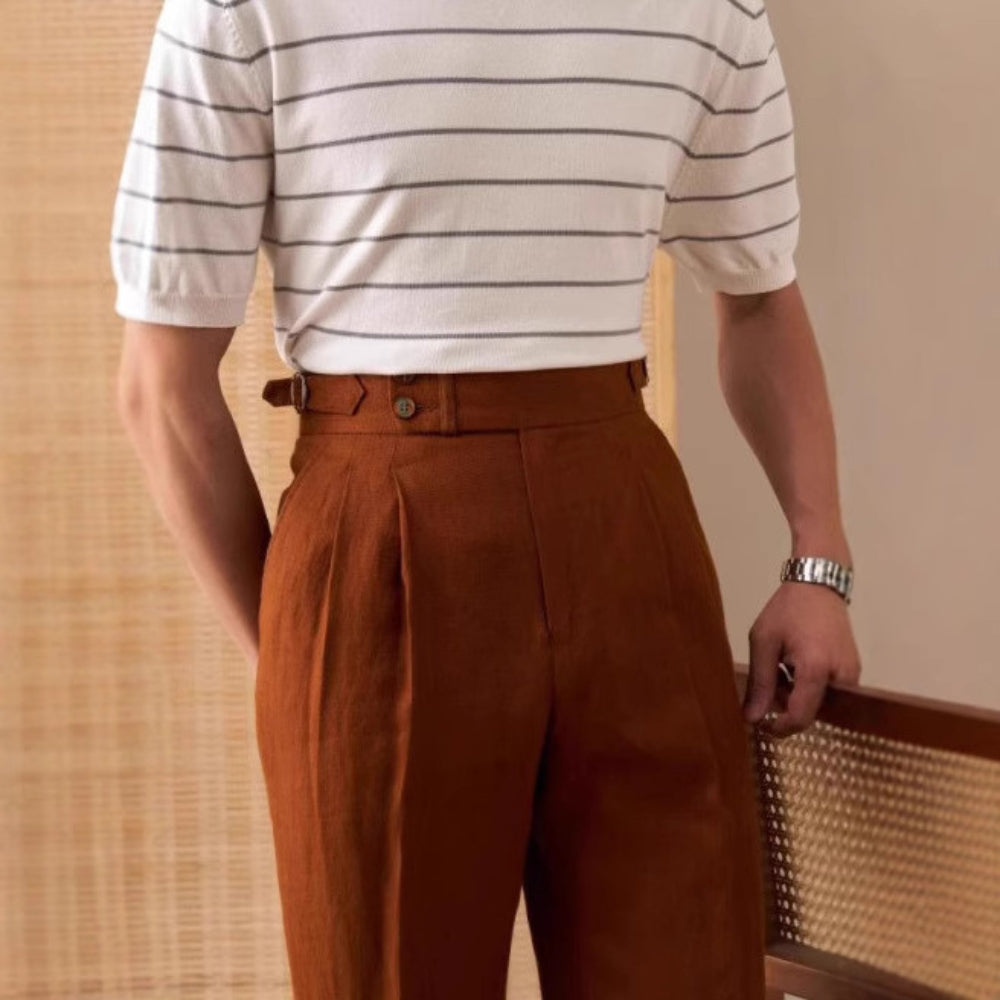 MV Stylish Italian Linen Double Pleat Trousers