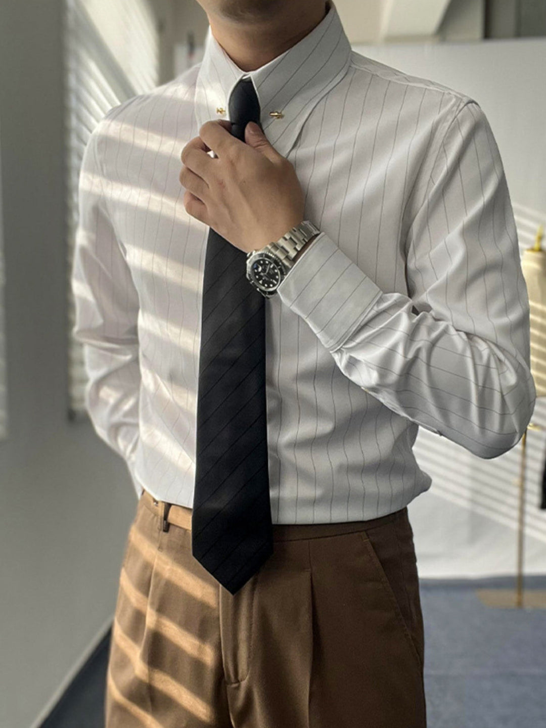 MV Anti-Wrinkle Striped Empire Collar Shirt