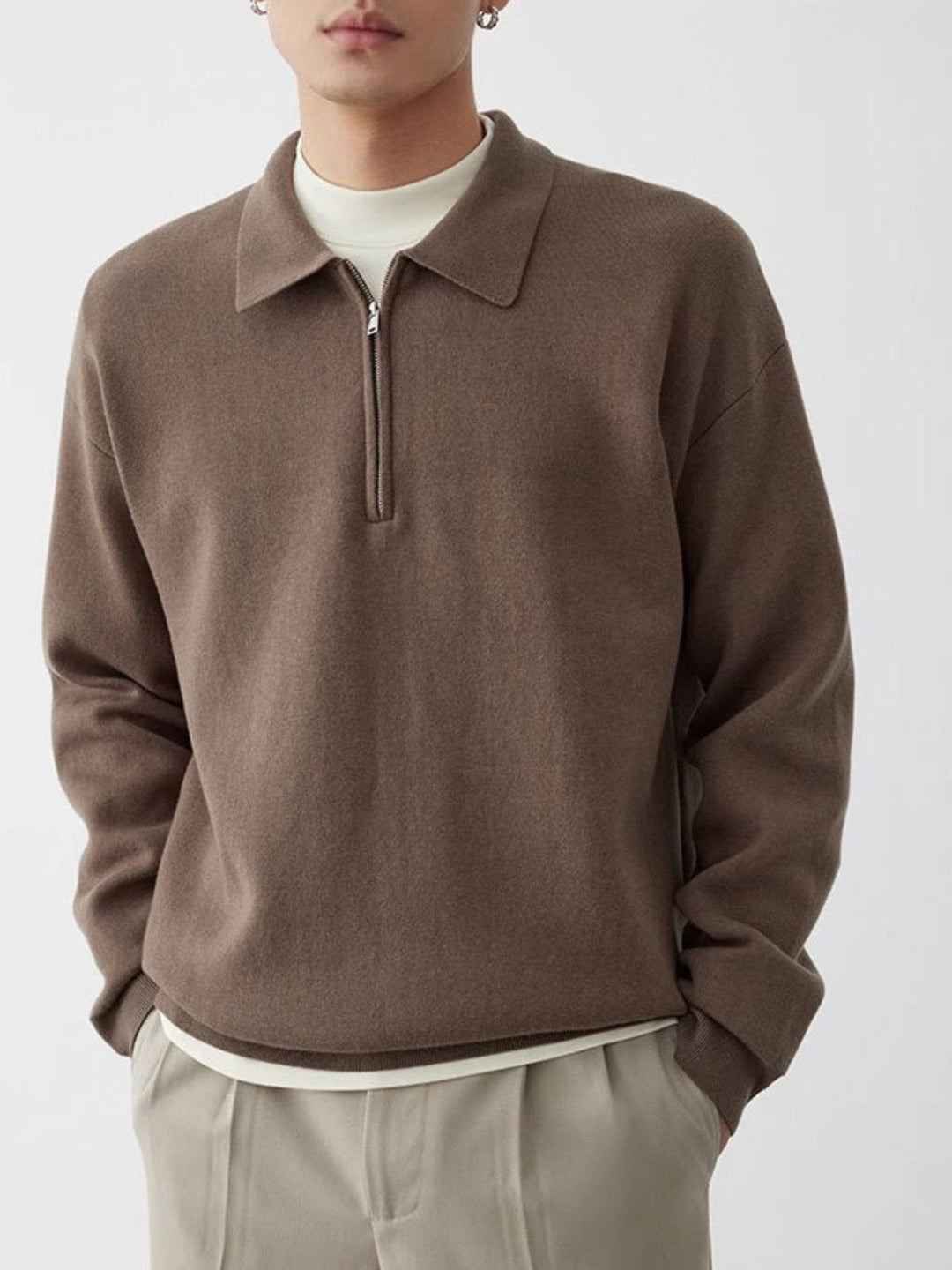 MV Casual Polo Collar Half-Zip Sweater