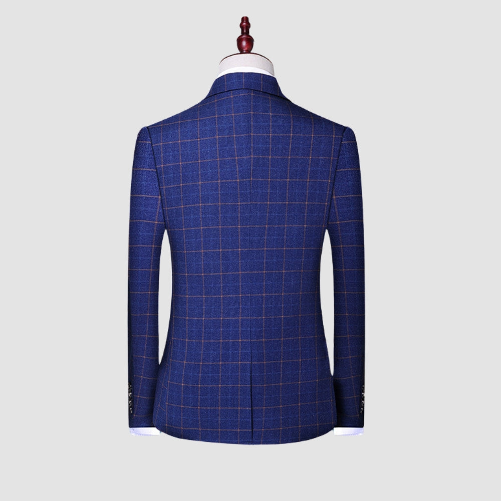 MV Italian Slim Fit Three-Piece Plaid Suit
