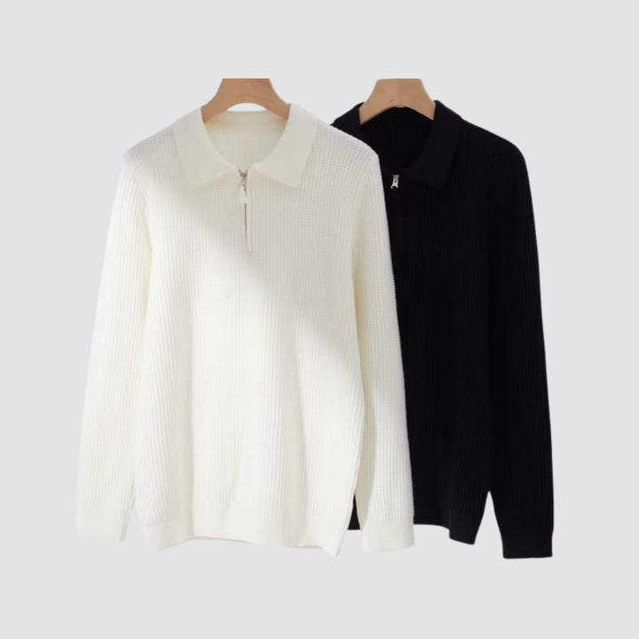 MV Solid Color Lapel Knitted Pullover Sweater