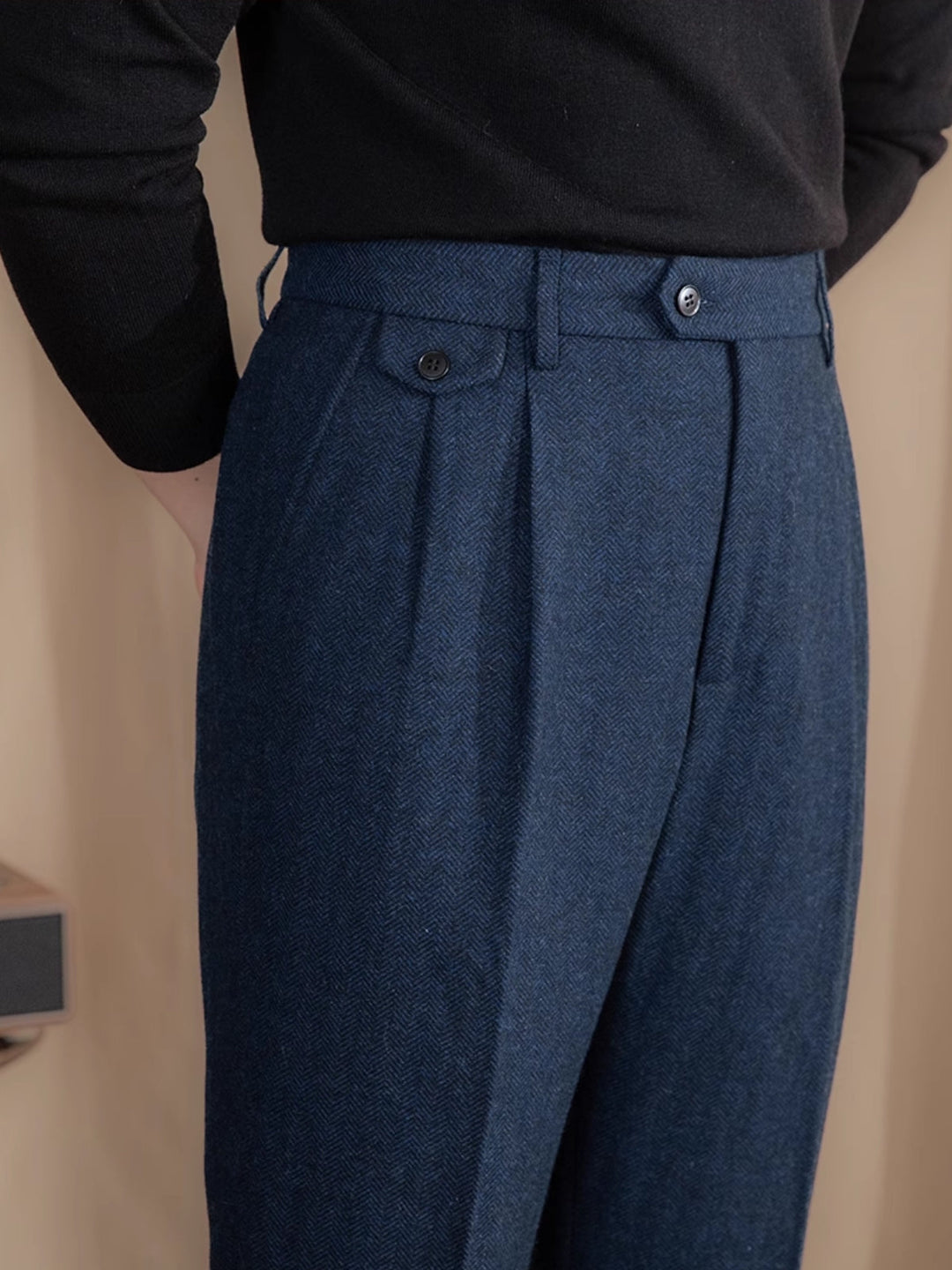 MV Retro British Herringbone Wool Trousers