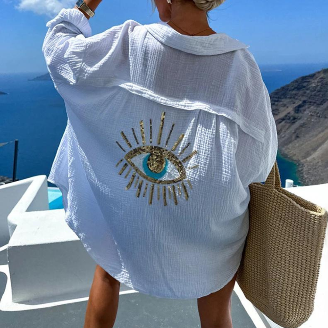 Sara | Stylish Sequin Pearl Accent Shirt