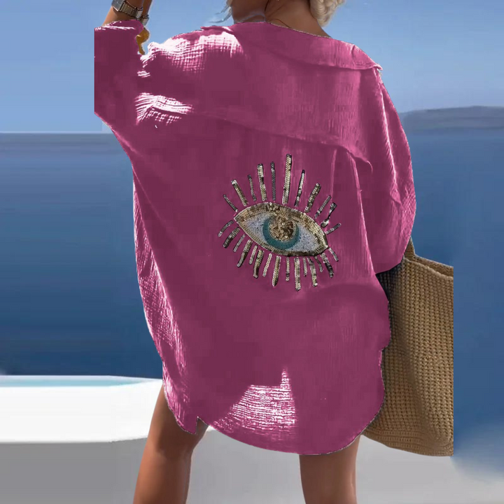 Sara | Stylish Sequin Pearl Accent Shirt