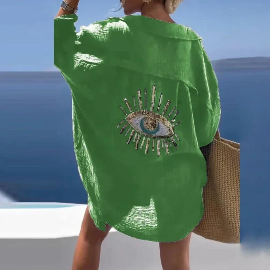 Sara | Stylish Sequin Pearl Accent Shirt