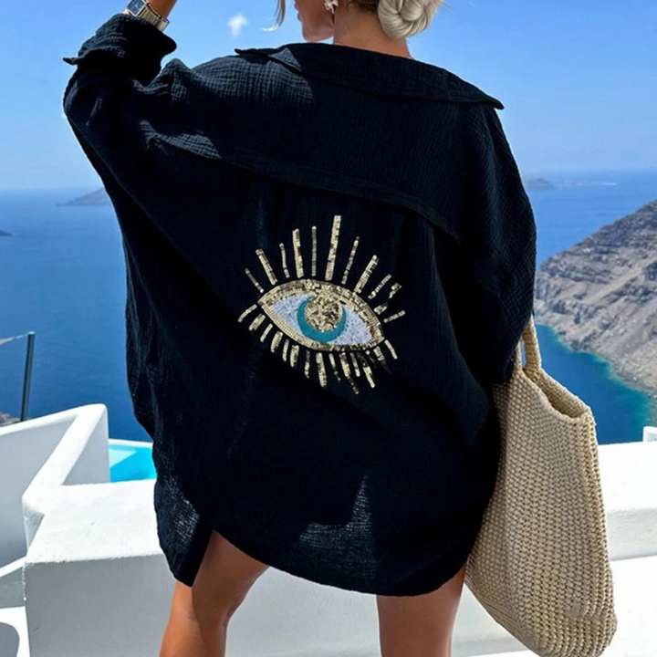 Sara | Stylish Sequin Pearl Accent Shirt