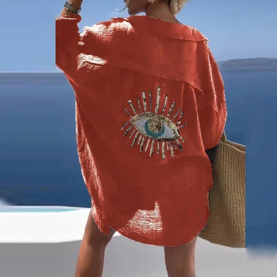 Sara | Stylish Sequin Pearl Accent Shirt