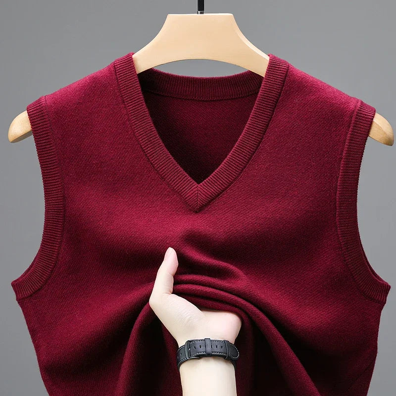 2025 New Spring Autumn 6 Wool Sleeveless Cashmere Vest Men Work Sweater Solid Color Knitted Male Waistcoat High Quality Pullover